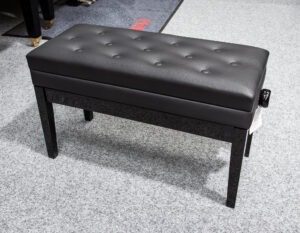 Adjustable Leather Duet Piano Stool in Polished Black With Button Top