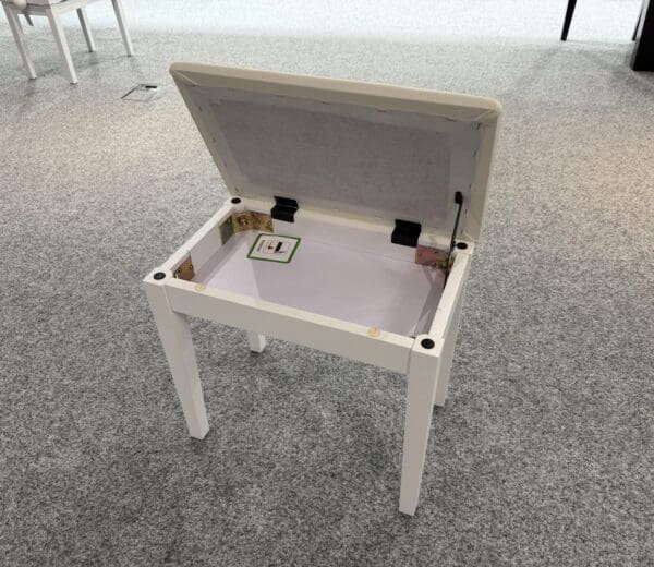 Piano Stool in Satin White with Storage - Image 2
